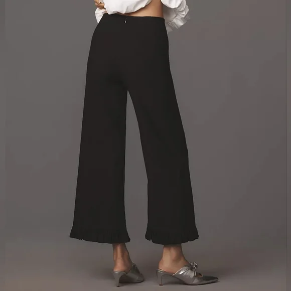 Antropologie Maeve The Colette Magic Fabric Ruffle Hem Crop Wide-Leg Pants Sz 25